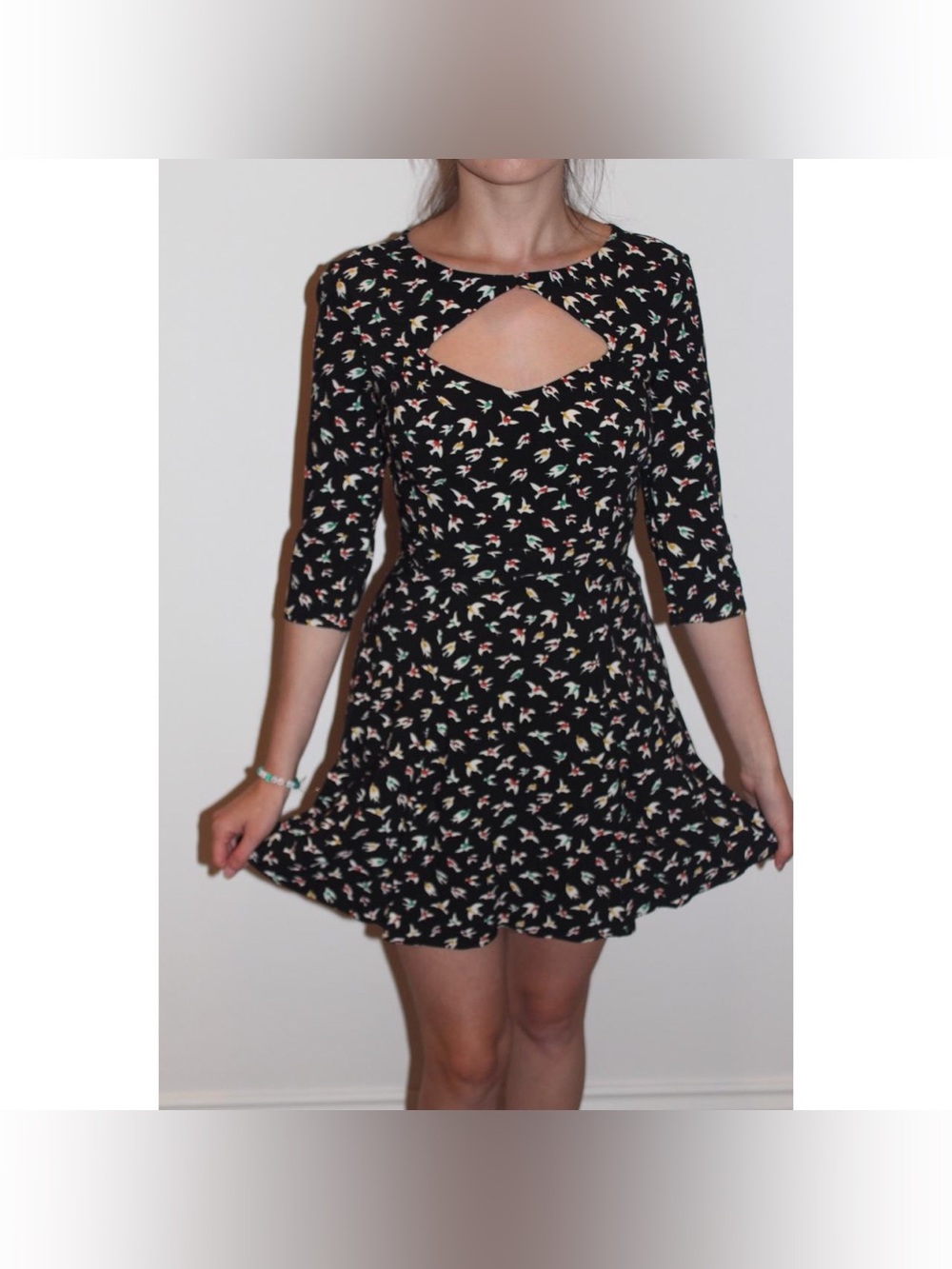 Urban Outfitters Cooperative Bird Print Cut-Out Mini Dress